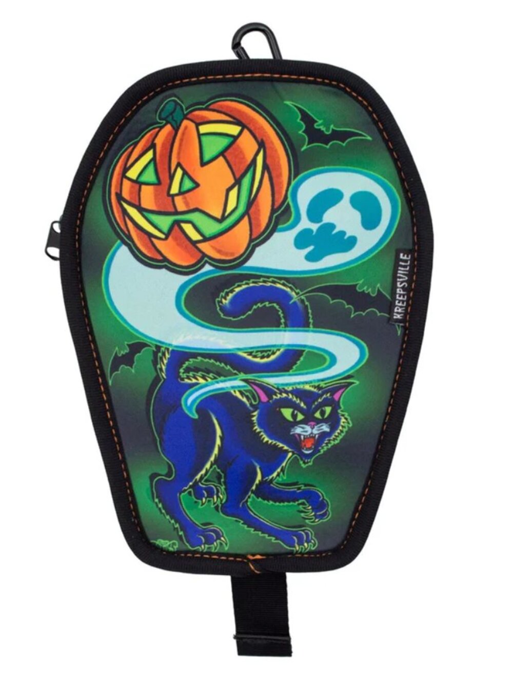 Graves Halloween Coffin Clip Pouch Clip To Bag Or Belt Black Cat Pumpkin Ghost